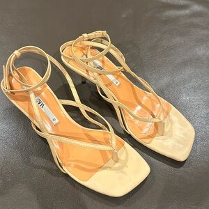 ZARA Heeled sandals with thin yellow straps